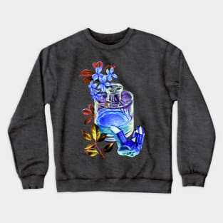 Blue flowers in glass vase painting -Art Crewneck Sweatshirt